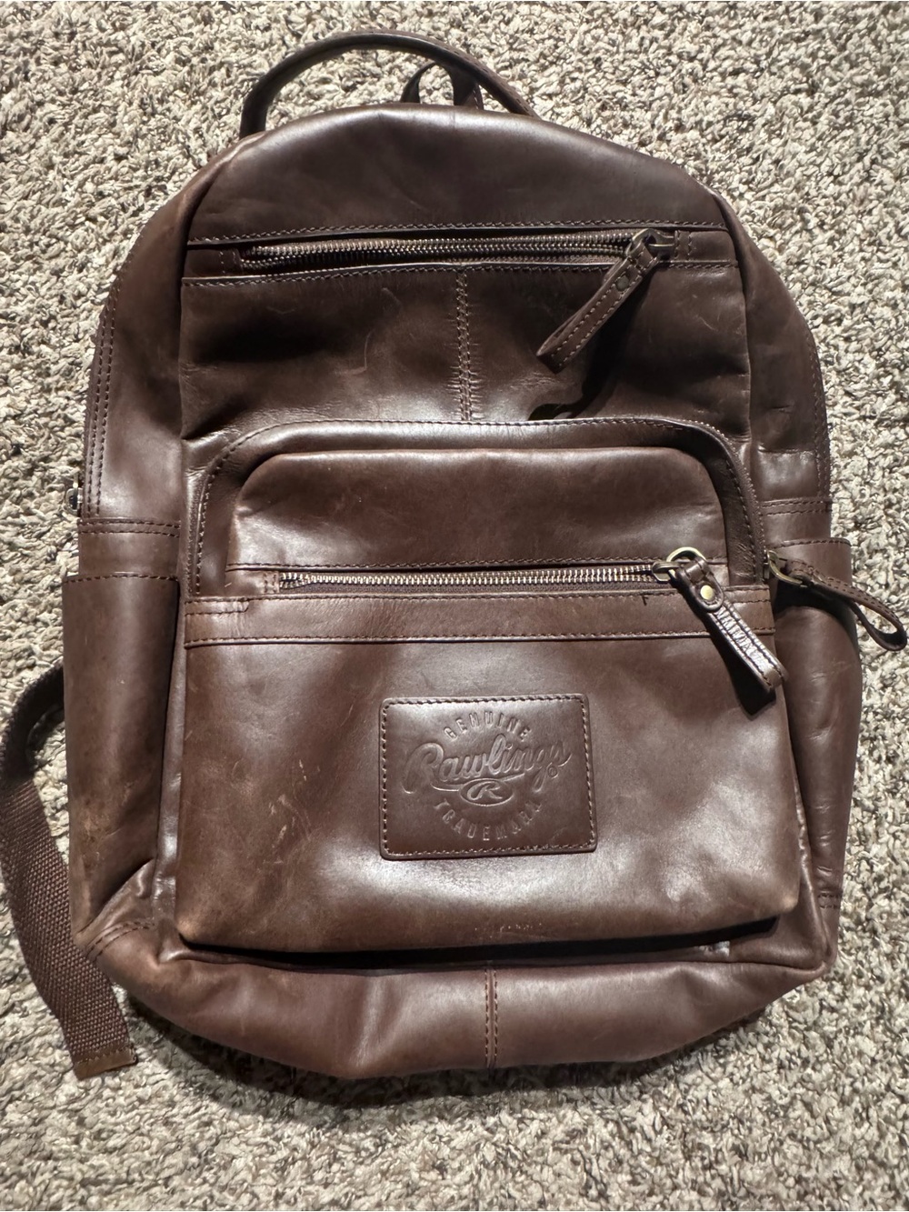 Rawlings Dark Brown Leather Backpack with Front Pocket